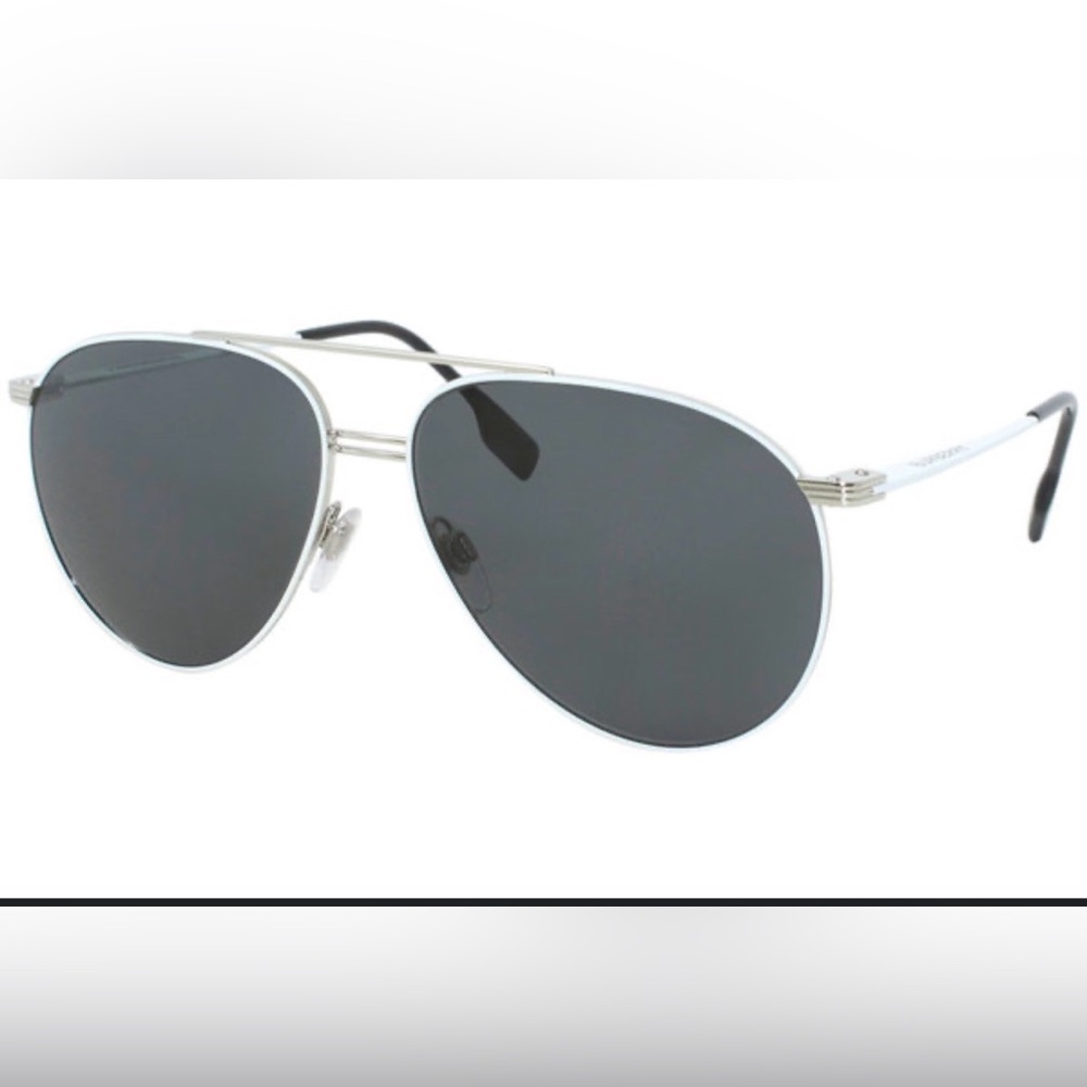 Burberry Silver and Black Aviator Sunglasses